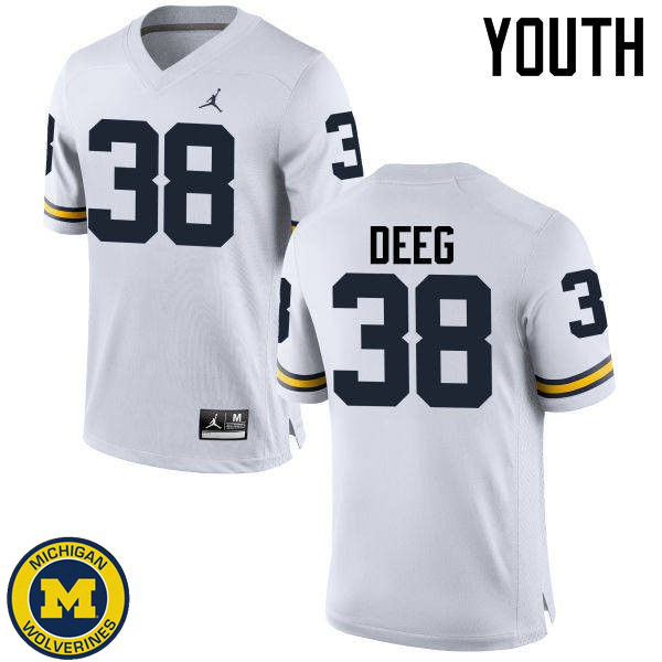 Youth University of Michigan #38 Bradley Deeg White NCAA Player Game Jersey